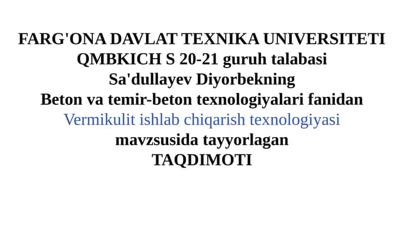 Vermikulit Ishlab Chiqarish Texnologiyasi 1