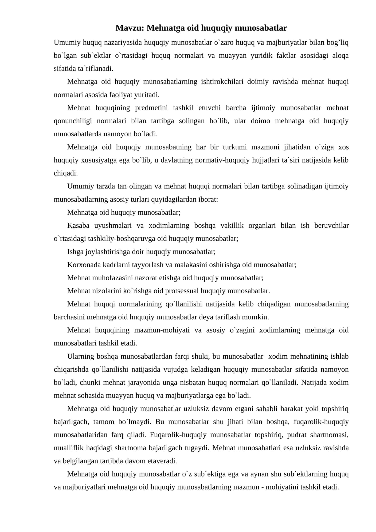 Mehnatga oid huquqiy munosabatlar 1