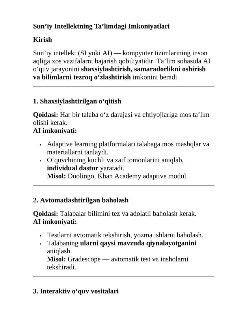 Sun’iy Intellektning Ta’limdagi Imkoniyatlari 1