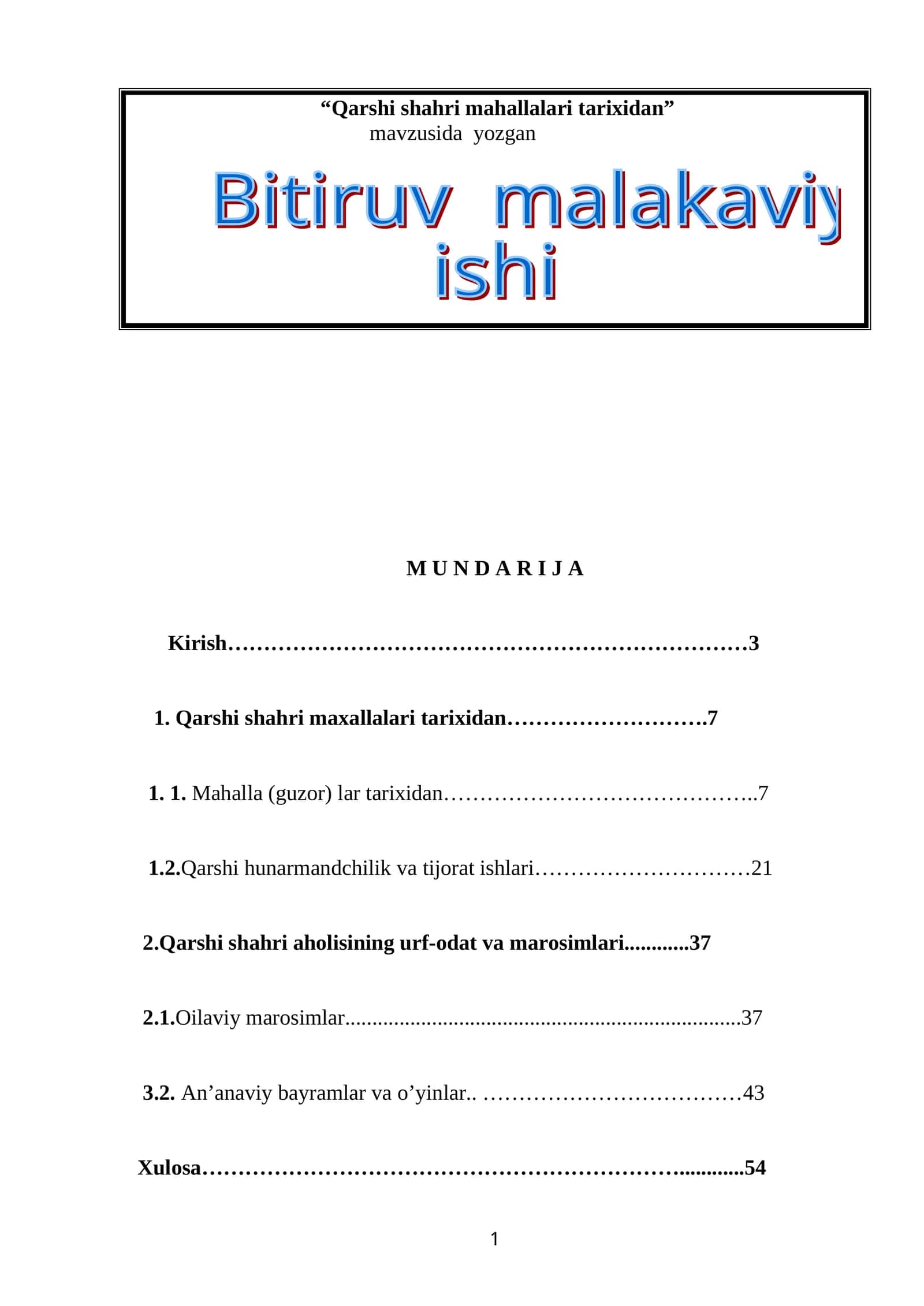 Qarshi shahri mahallalari tarixidan 1