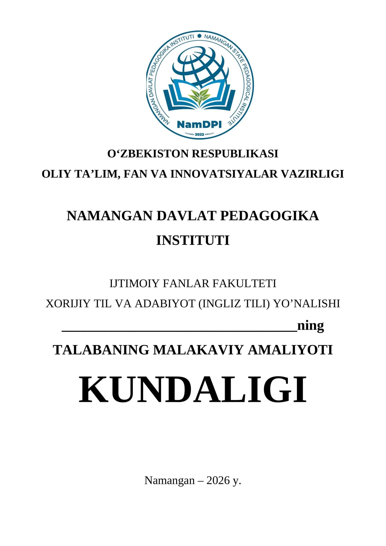 Malakaviy amaliyot kundaligi 1