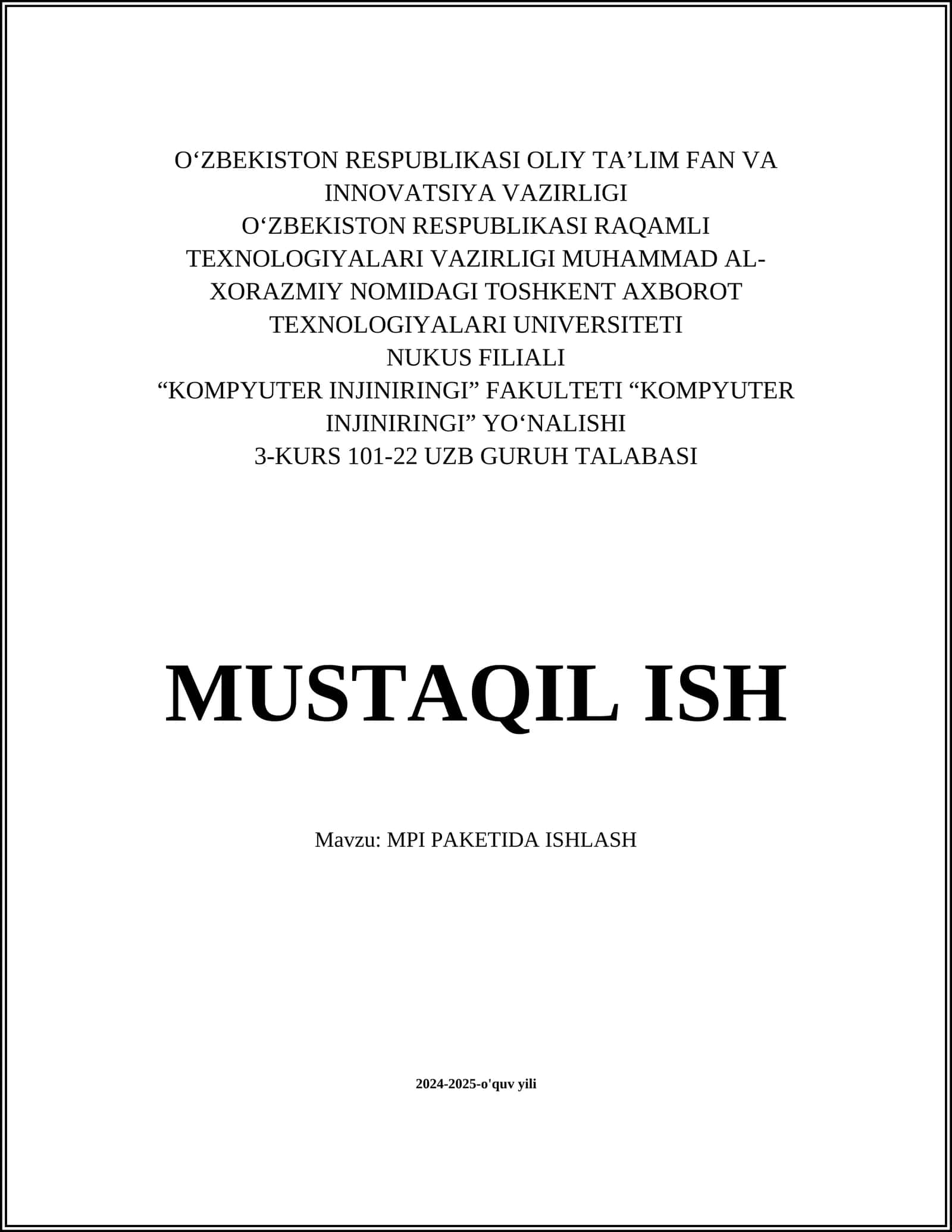 MPI PAKETIDA ISHLASH 1