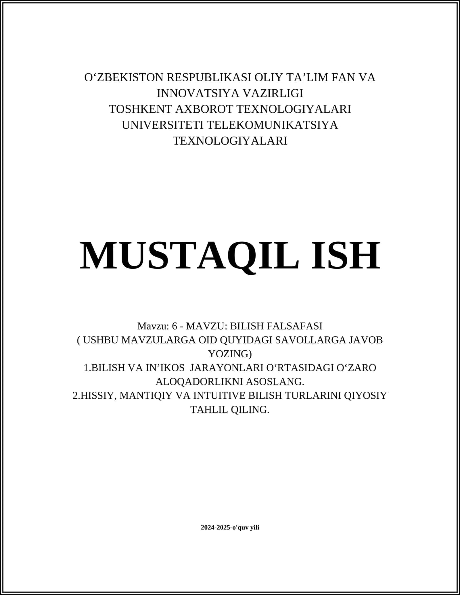 BILISH FALSAFASI 1