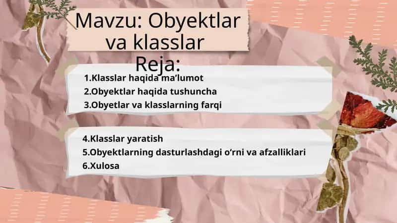Obyektlar va klasslar 1