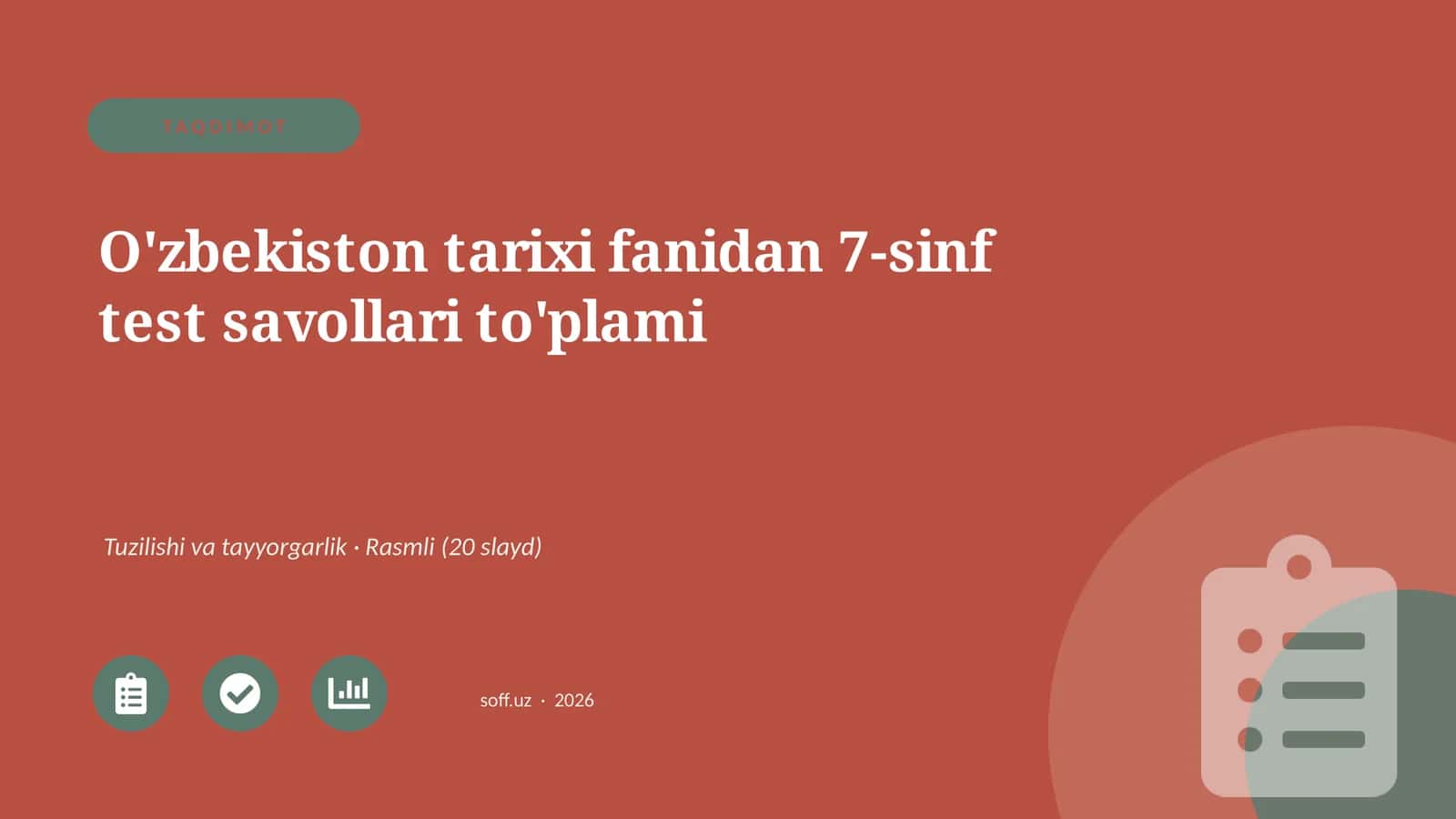 O'zbekiston tarixi fanidan 7-sinf test savollari 1