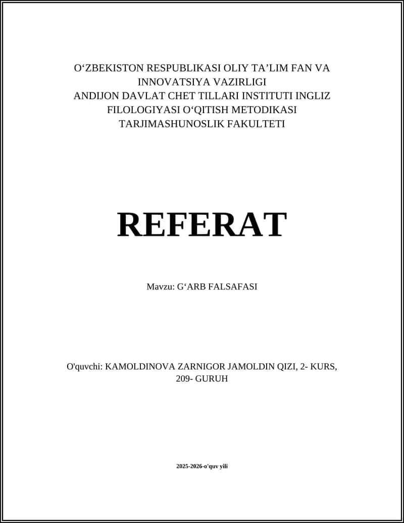 GʻARB FALSAFASI 1