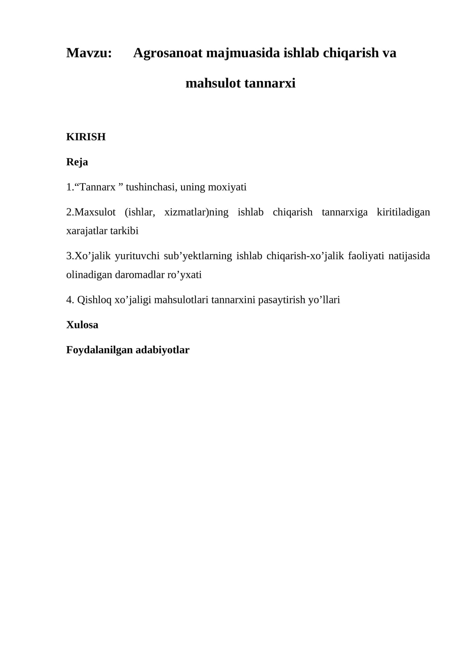 Agrosanoat majmuasida ishlab chiqarish va mahsulot tannarxi 1