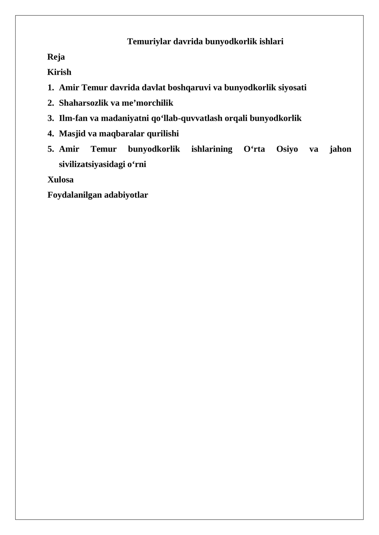 Temuriylar davrida bunyodkorlik ishlari 1