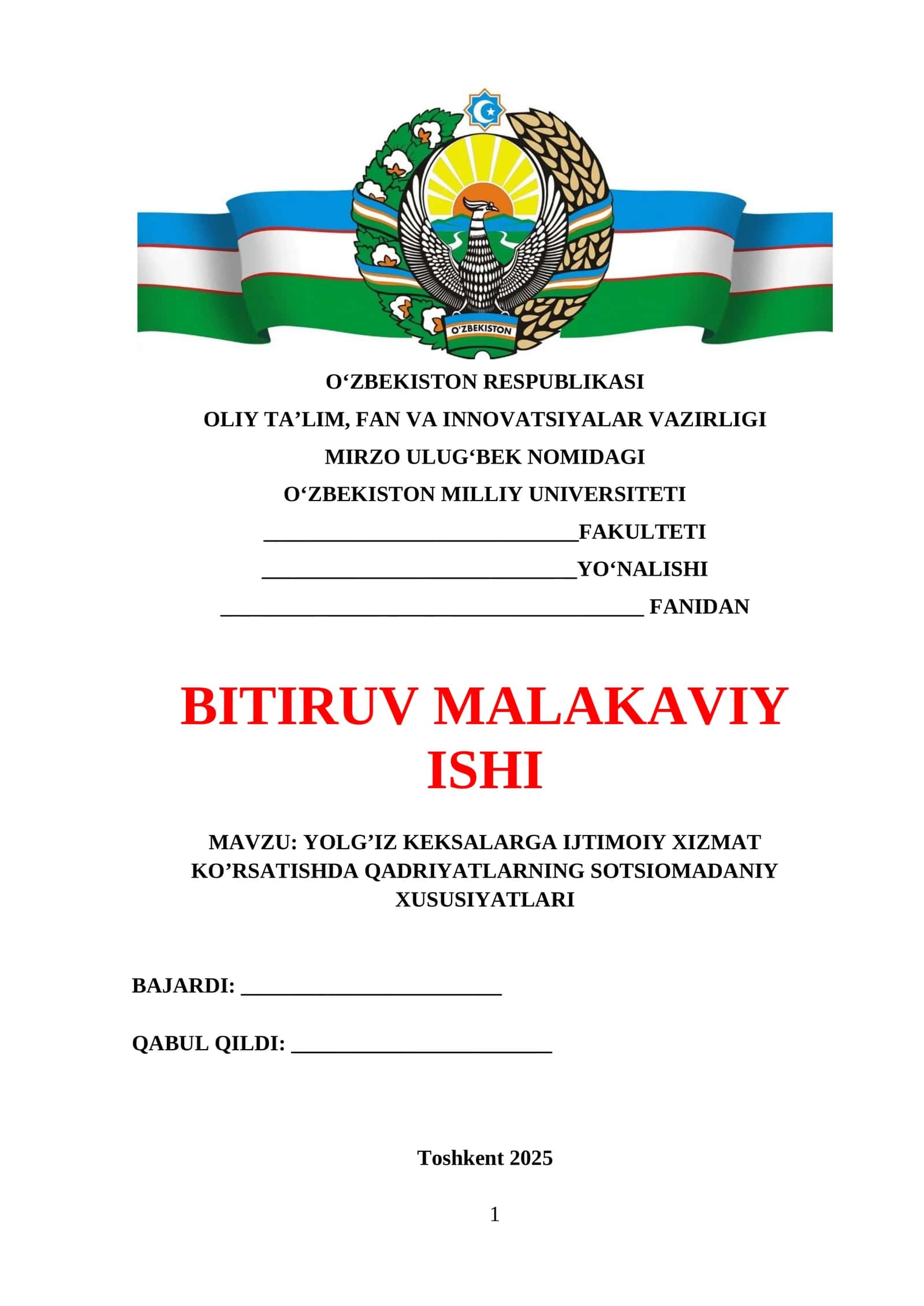 YOLG’IZ KEKSALARGA IJTIMOIY XIZMAT KO’RSATISHDA QADRIYATLARNING SOTSIOMADANIY XUSUSIYATLARI 1
