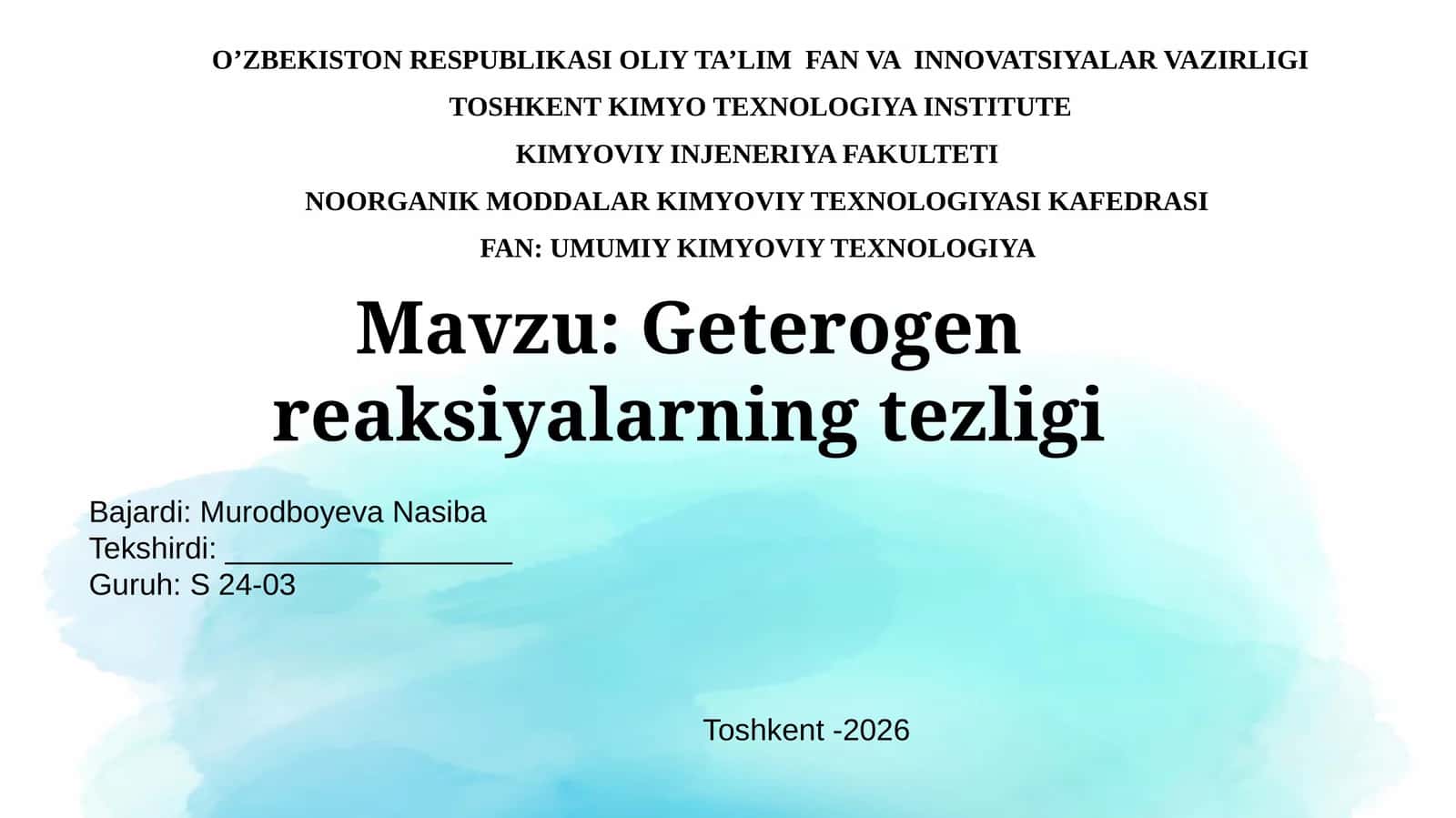 Geterogen reaksiyalarning tezligi. 1