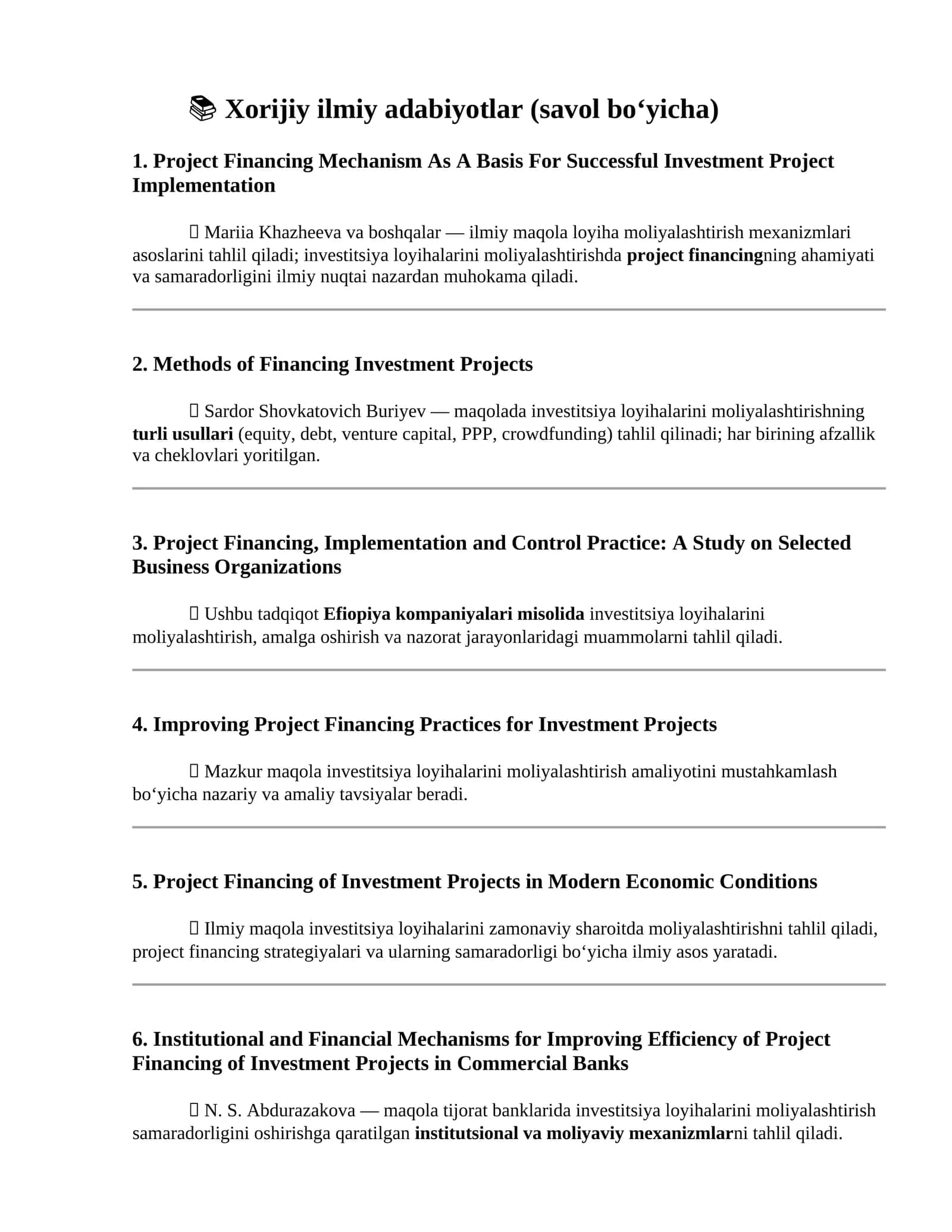 Methods of Financing Investment Projects 1