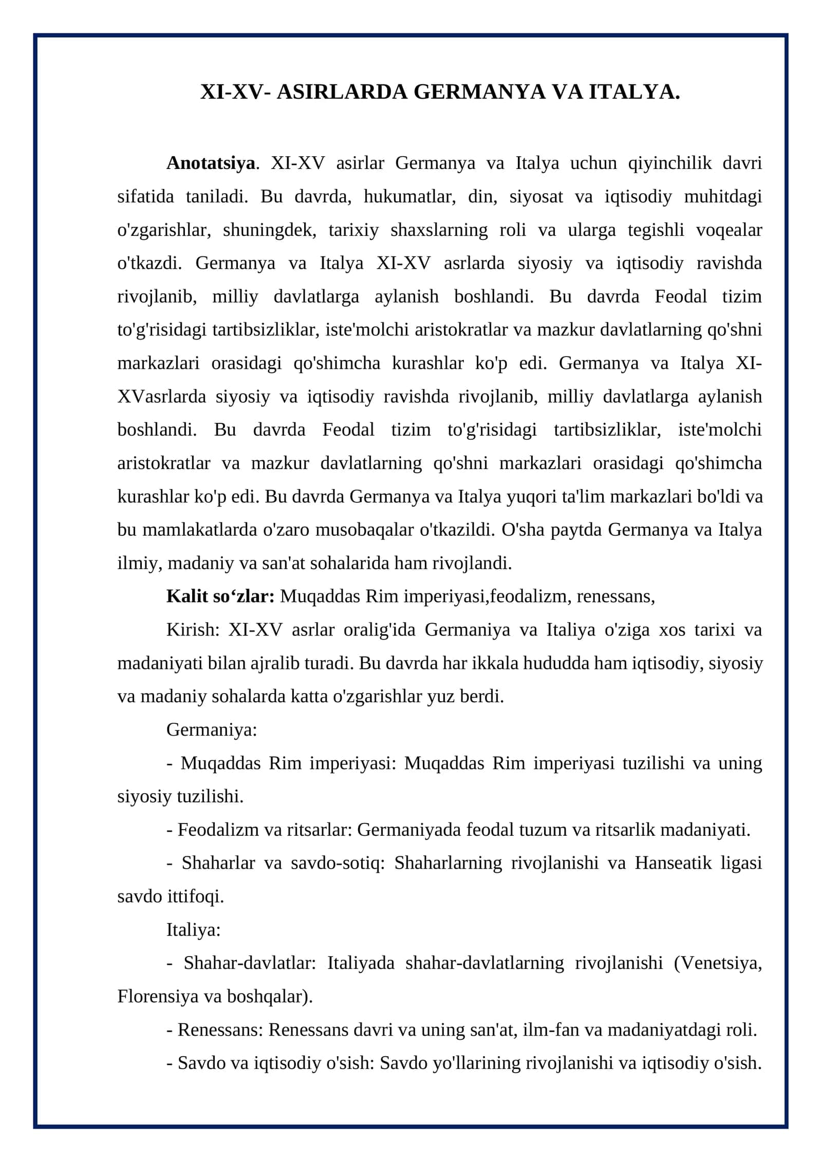 XI-XV- ASIRLARDA GERMANYA VA ITALYA 1