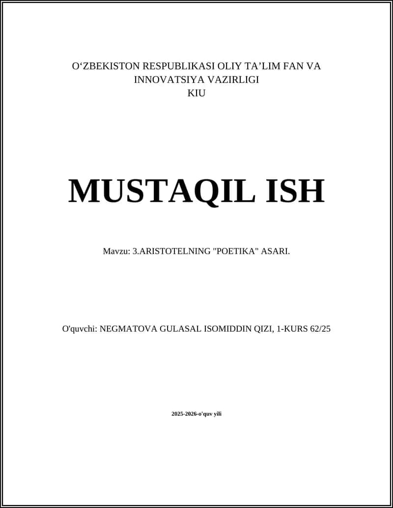 ARISTOTELNING "POETIKA" ASARI 1