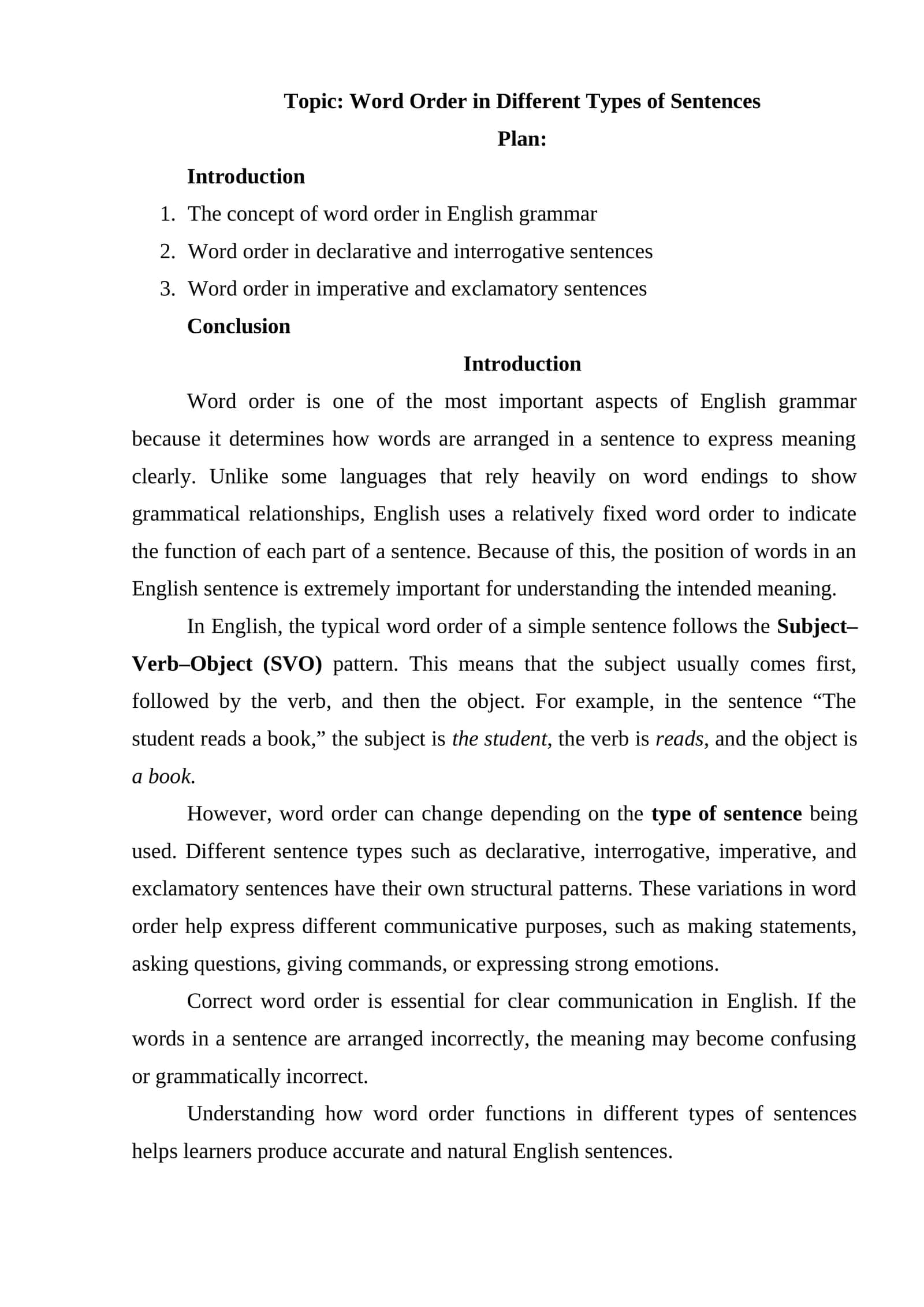 Word Order in Different Types of Sentences 1