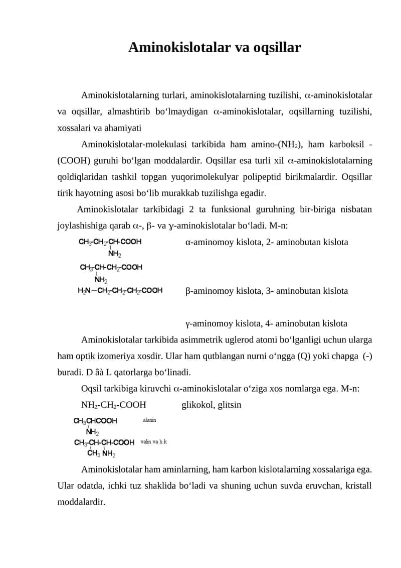 Aminokislotalar va oqsillar 1