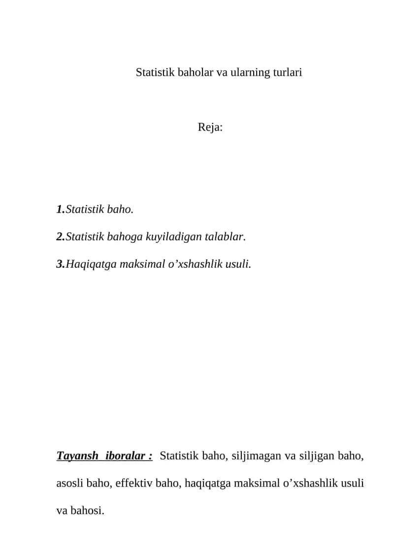 Statistik baholar va ularning turlari 1