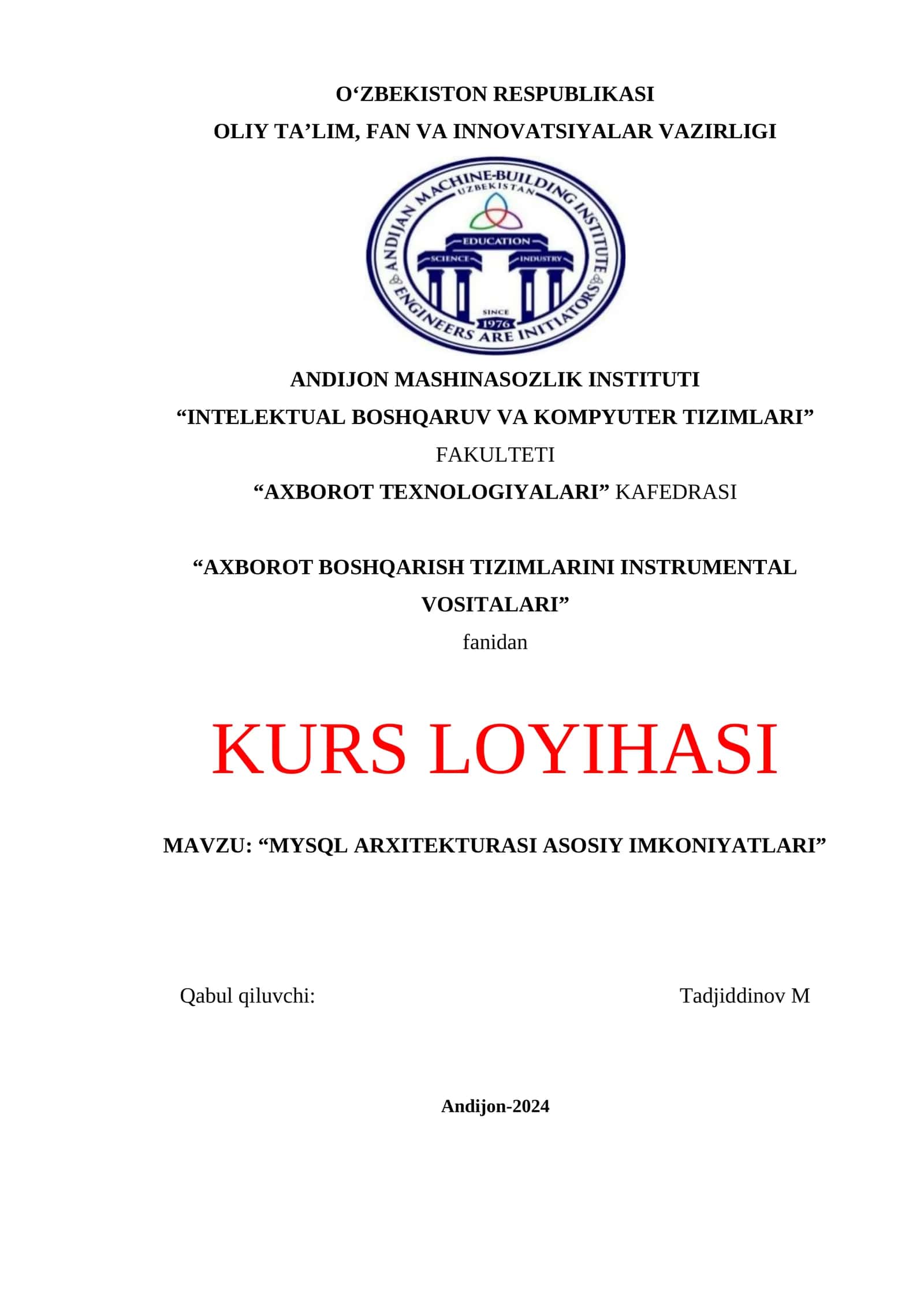 MYSQL ARXITEKTURASI ASOSIY IMKONIYATLAR 1