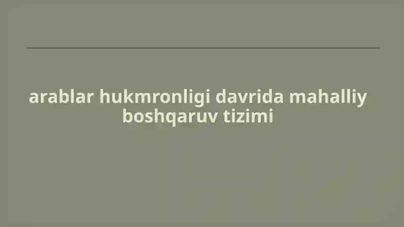 arablar hukmronligi davrida mahalliy boshqaruv tizimi