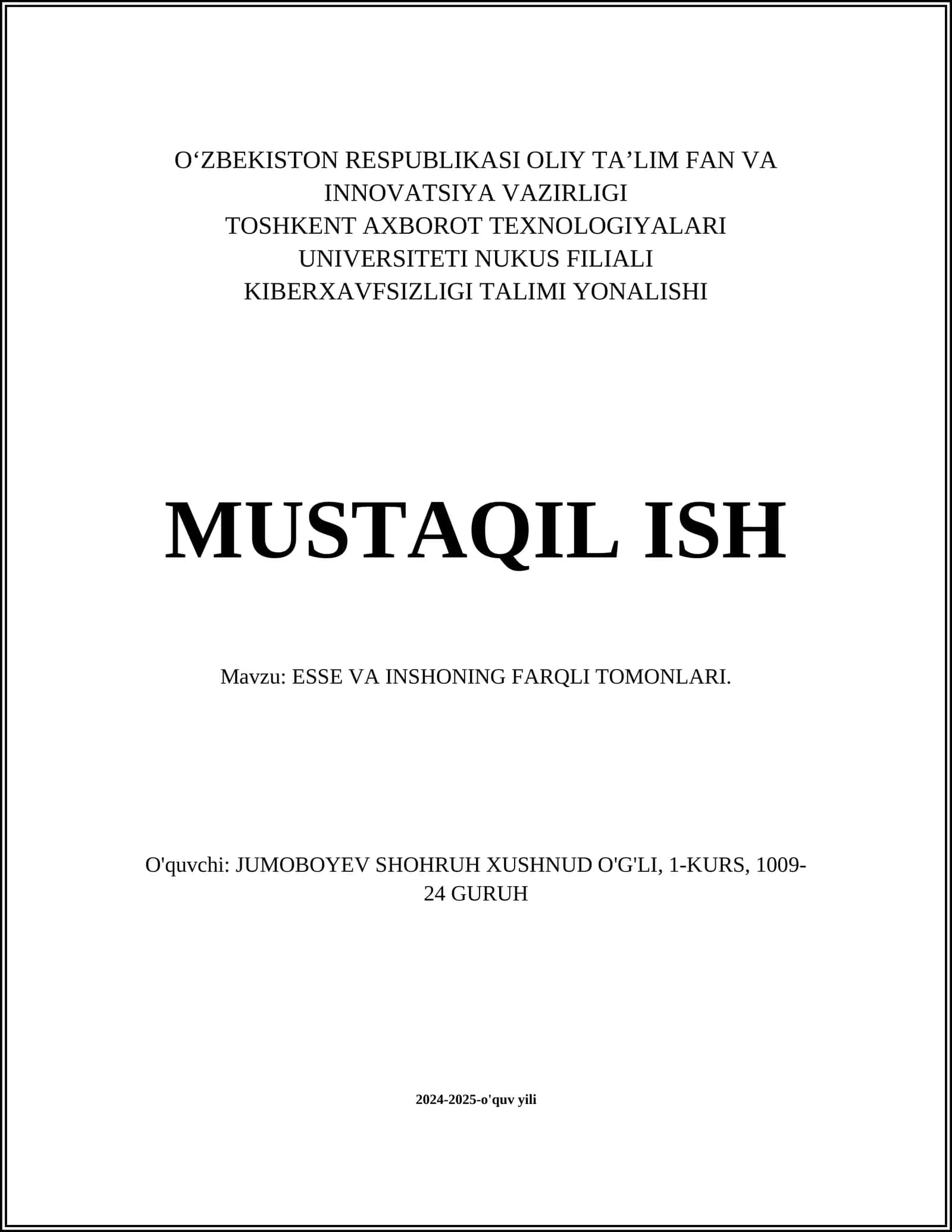 ESSE VA INSHONING FARQLI TOMONLARI 1