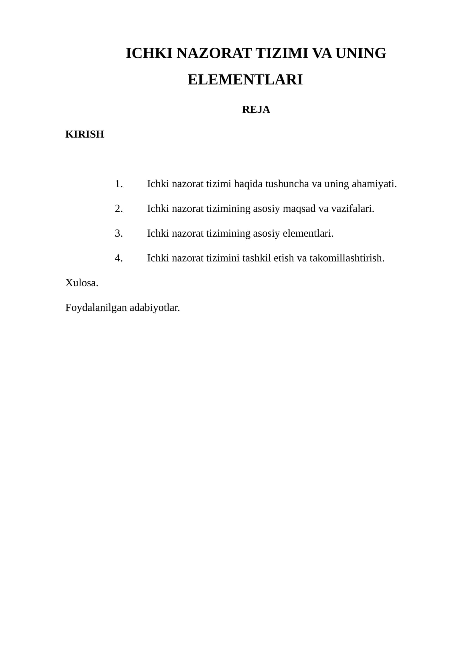 ICHKI NAZORAT TIZIMI VA UNING ELEMENTLARI 1