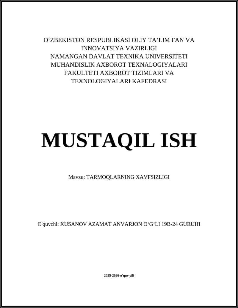TARMOQLARNING XAVFSIZLIGI 1