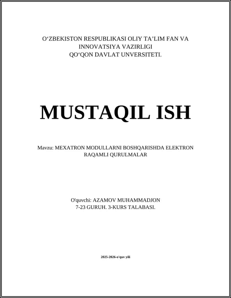 MEXATRON MODULLARNI BOSHQARISHDA ELEKTRON RAQAMLI QURULMALAR 1