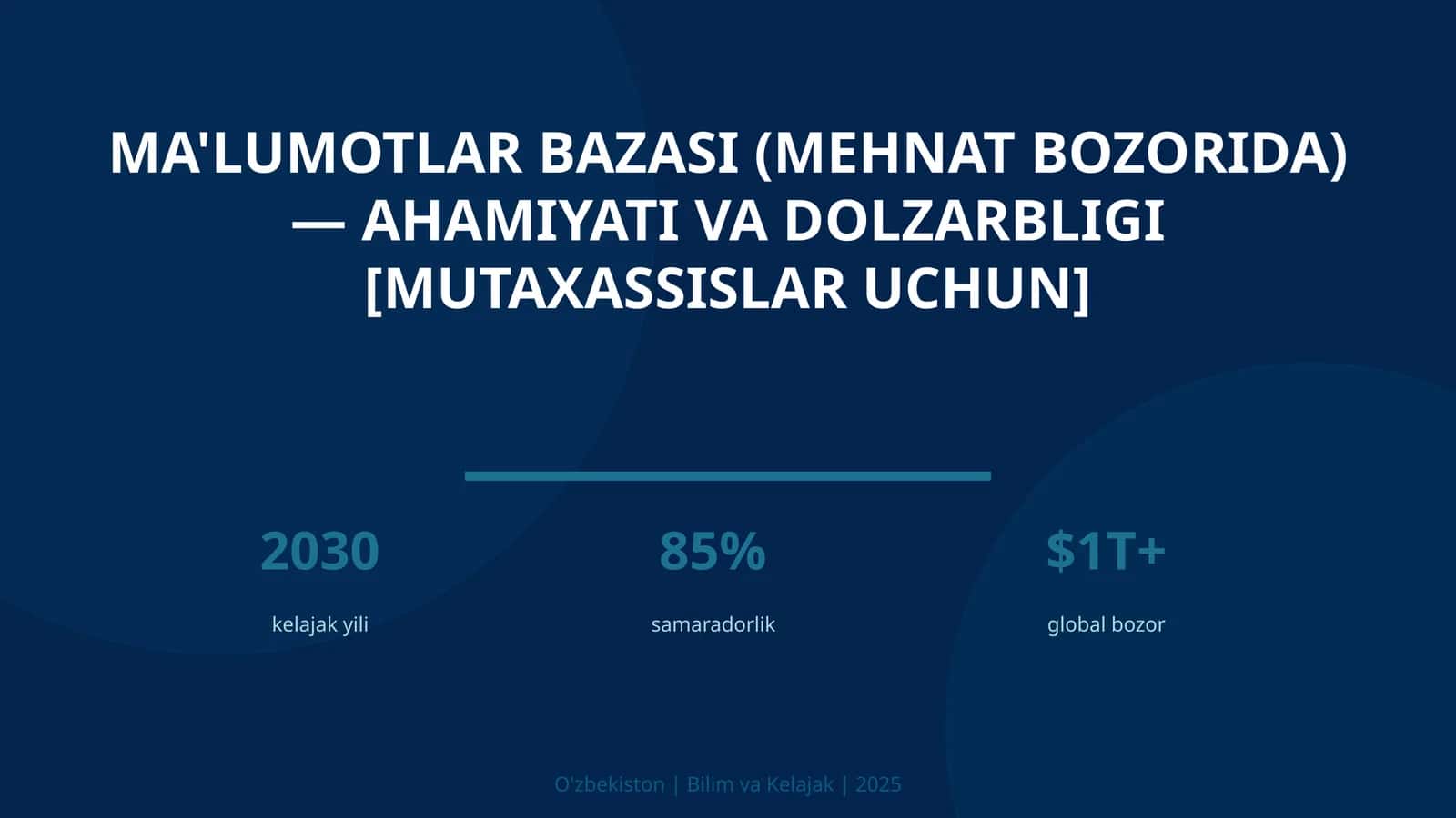 MA'LUMOTLAR BAZASI (MEHNAT BOZORIDA) — AHAMIYATI VA DOLZARBLIGI [MUTAXASSISLAR UCHUN] 1