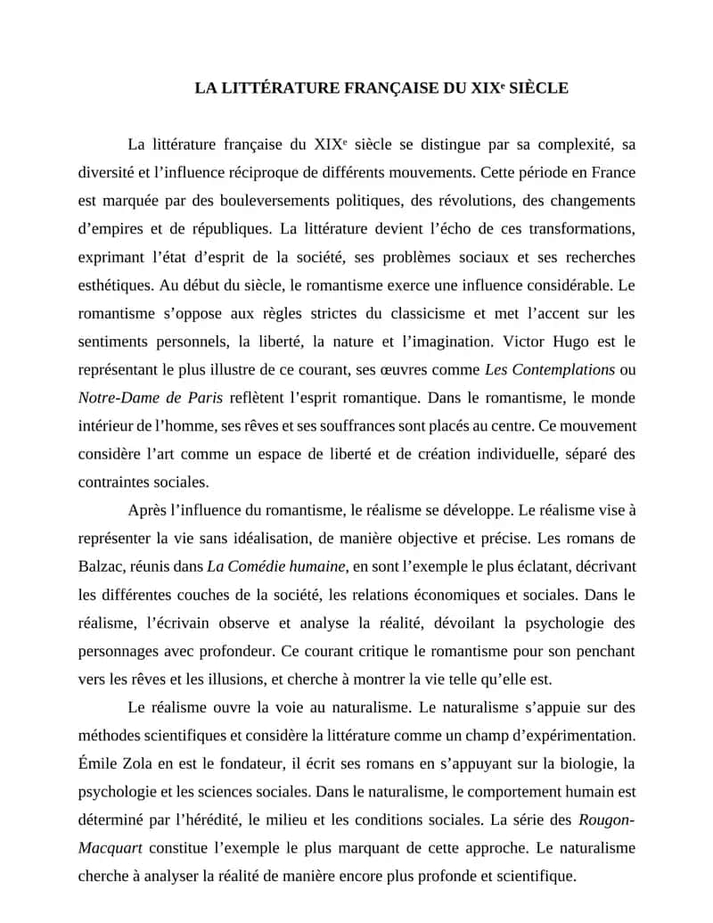 LA LITTÉRATURE FRANÇAISE DU XIXᵉ SIÈCLE 1