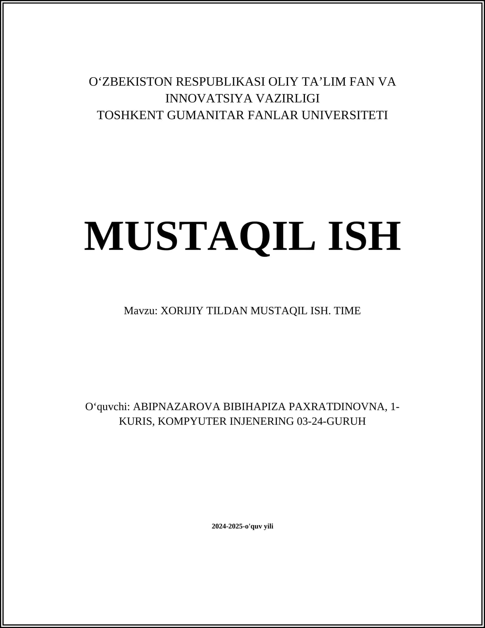 XORIJIY TILDAN MUSTAQIL ISH 1