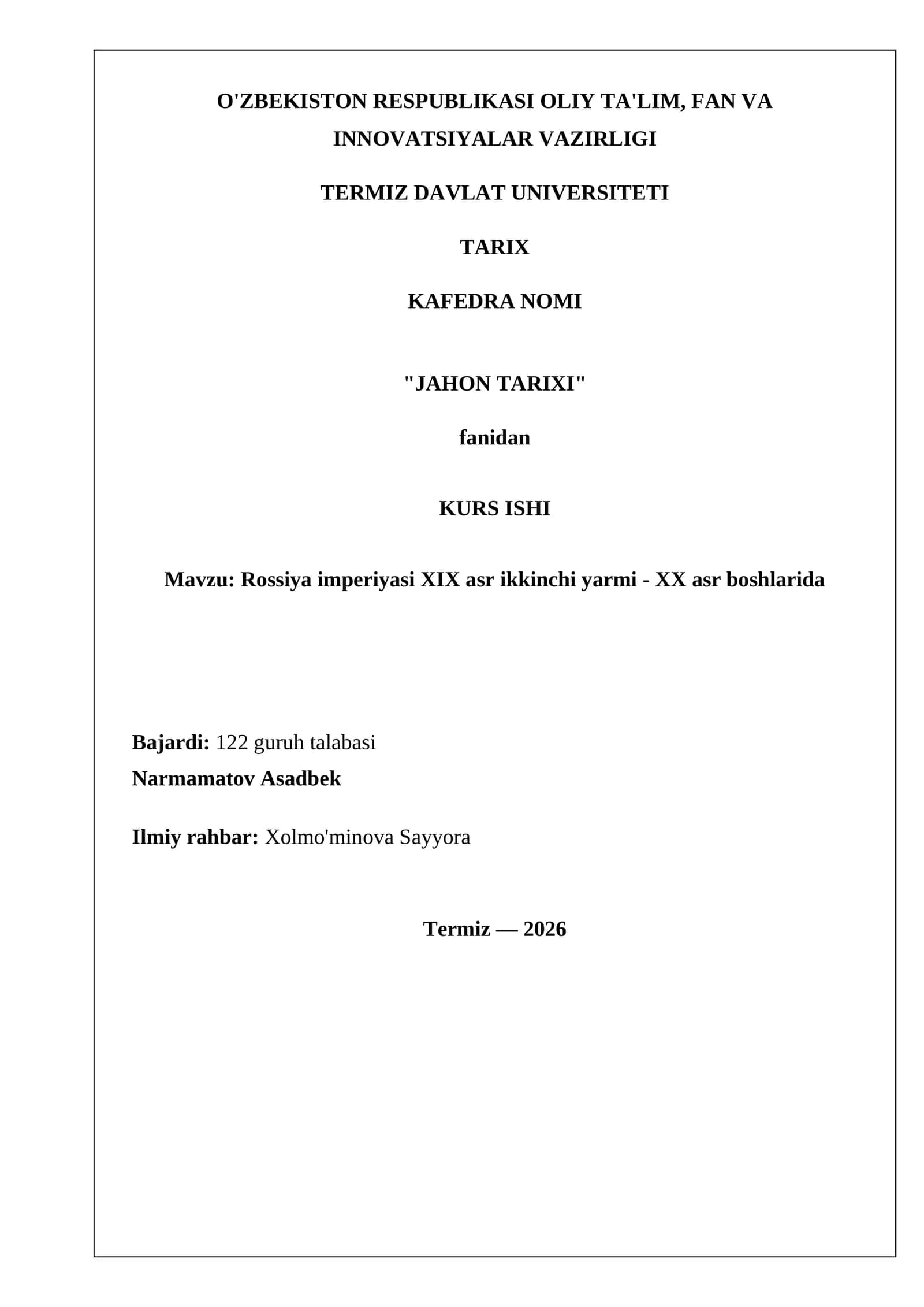 Rossiya imperiyasi XIX asr ikkinchi yarmi - XX asr boshlarida 1