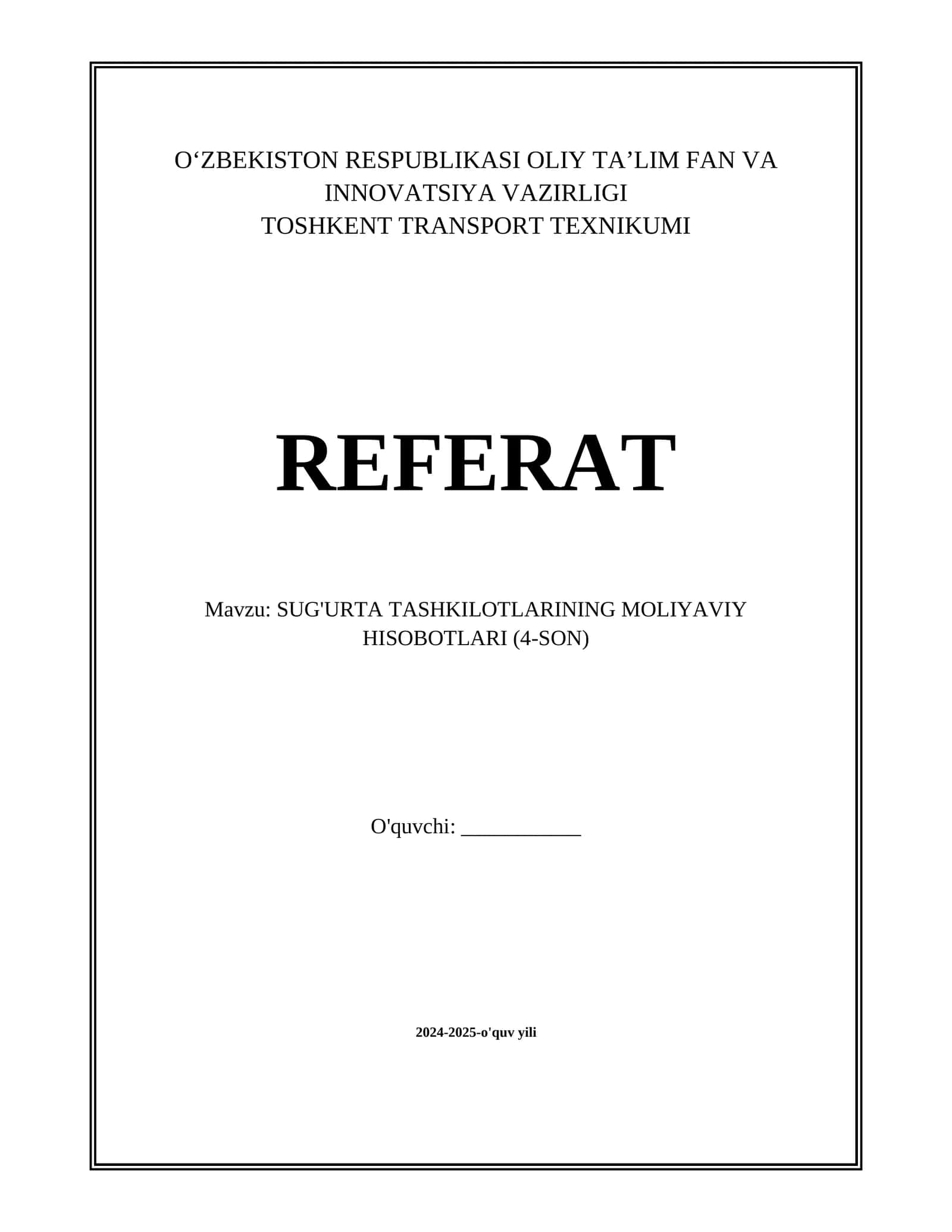 SUG'URTA TASHKILOTLARINING MOLIYAVIY HISOBOTLARI (4-SON) 1