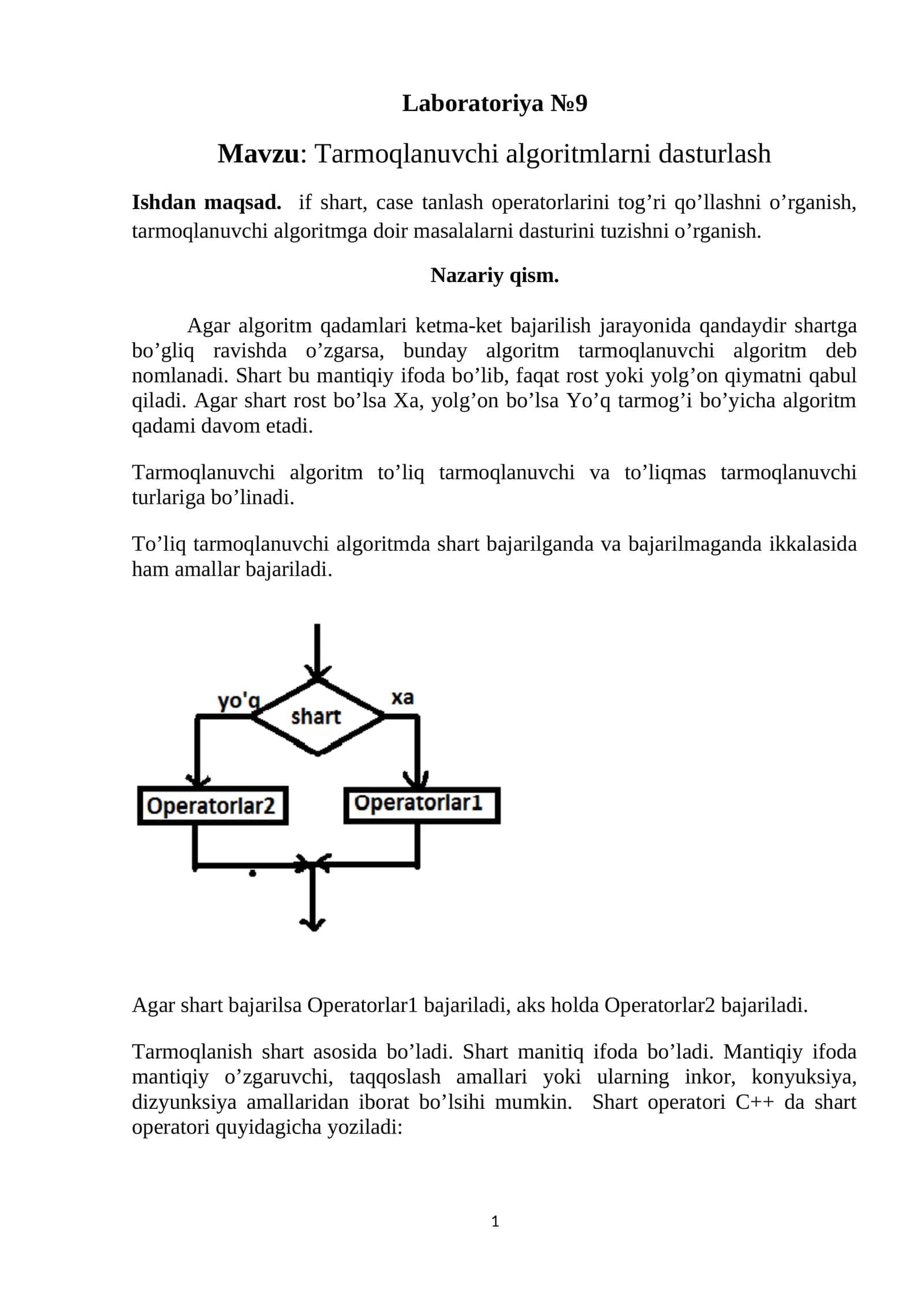 Tarmoqlanuvchi algoritmlarni dasturlash 1