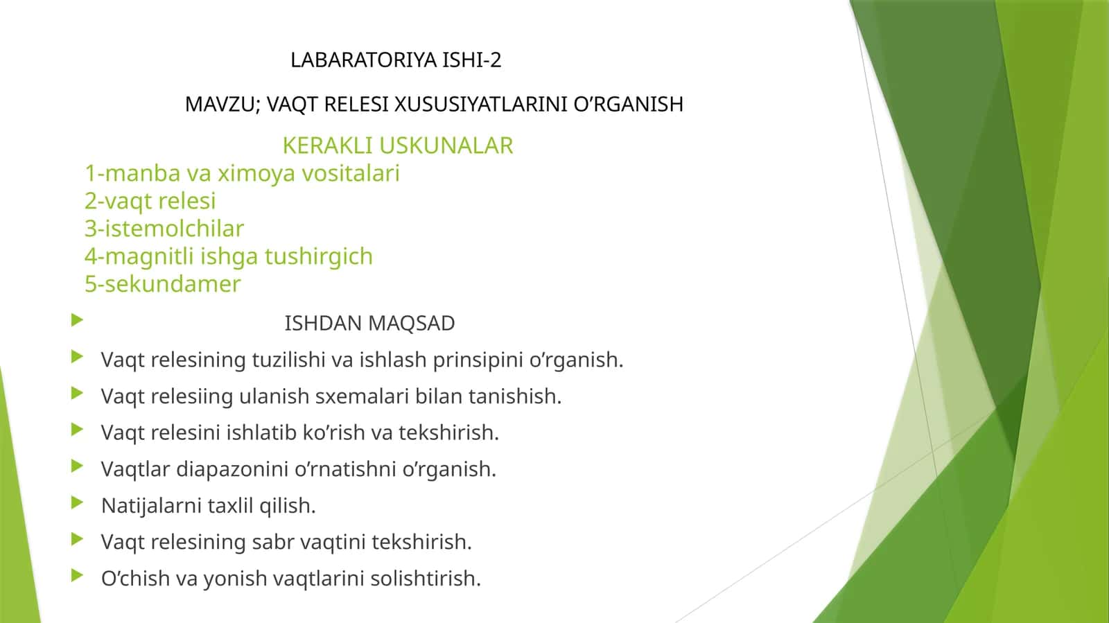 VAQT RELESI XUSUSIYATLARINI O’RGANISH 1