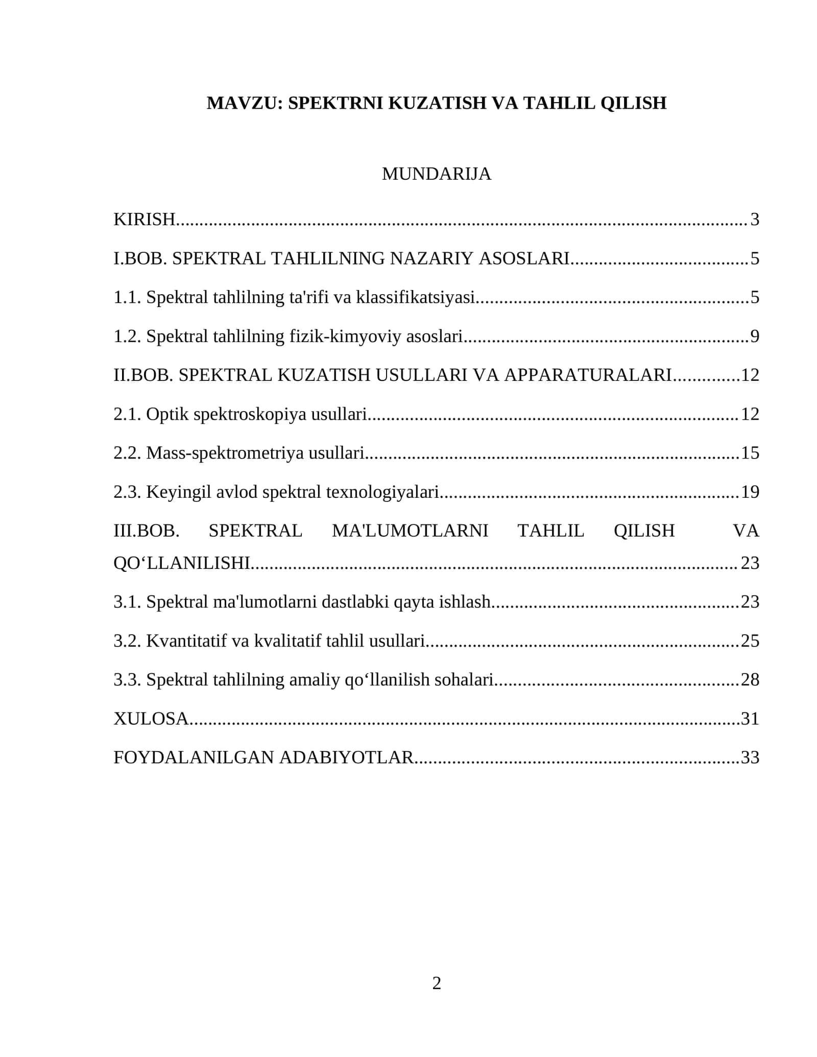 SPEKTRNI KUZATISH VA TAHLIL QILISH 1