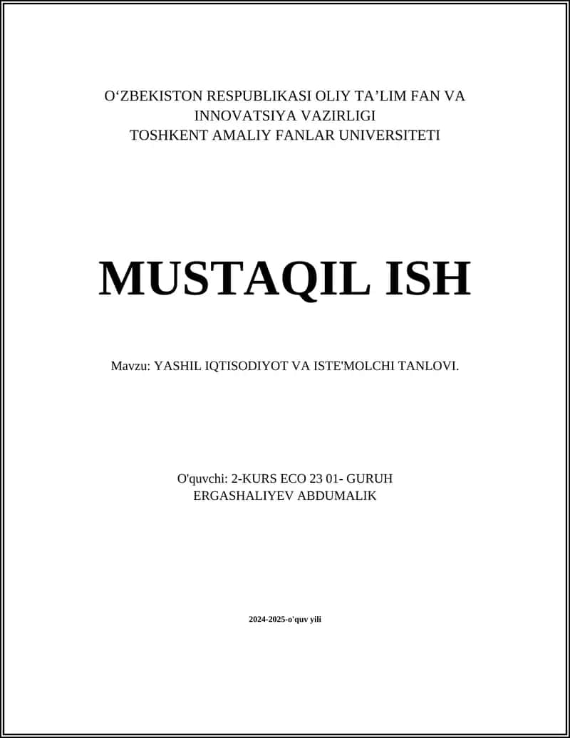 Yashil iqtisodiyot va iste'molchi tanlovi 1