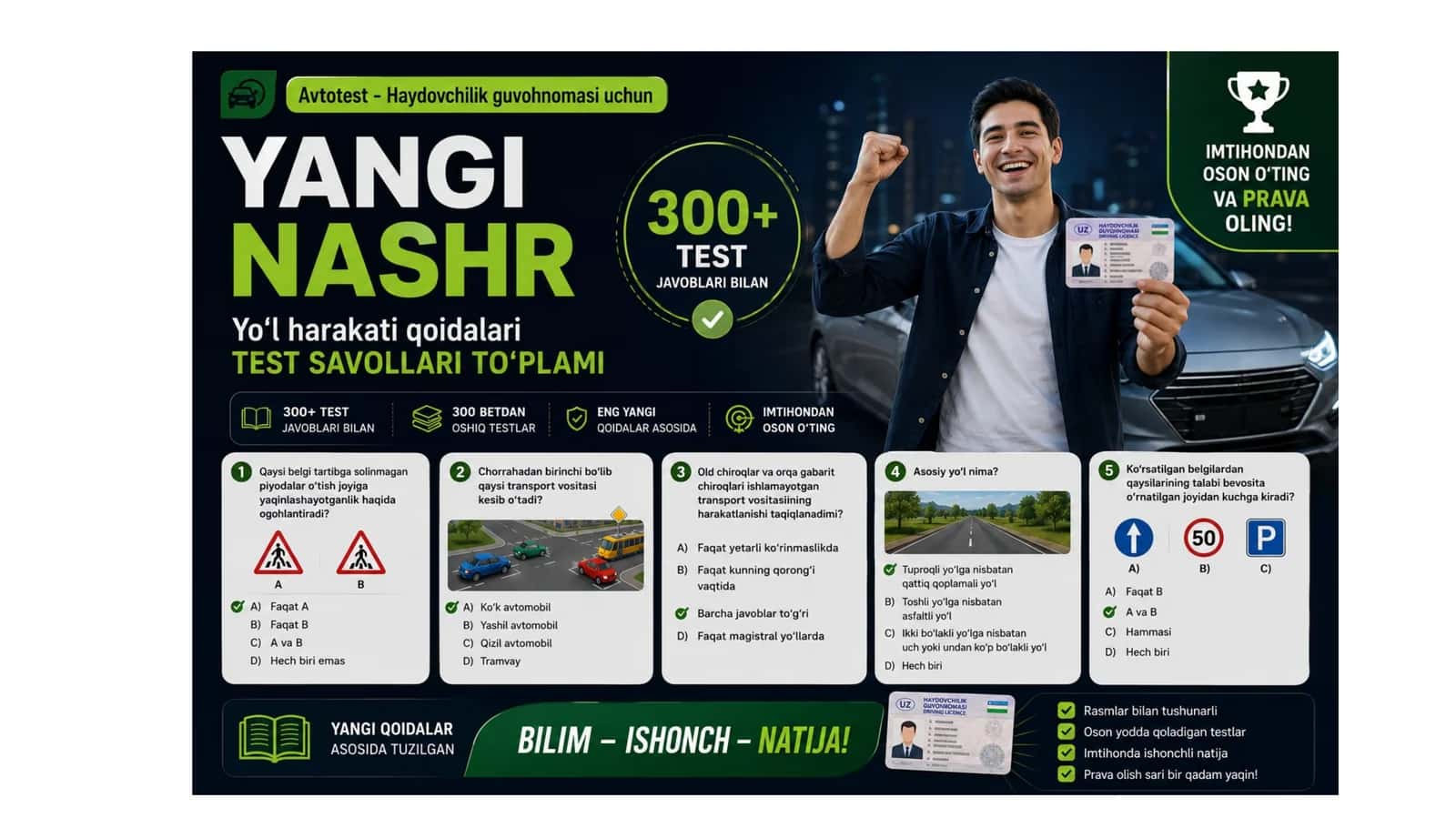 AVTOTEST PRAVA SAVOLLAR JAVOBLARI BILAN 1