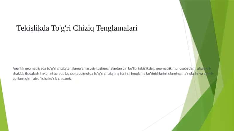 Tekislikda To'g'ri Chiziq Tenglamalari 1