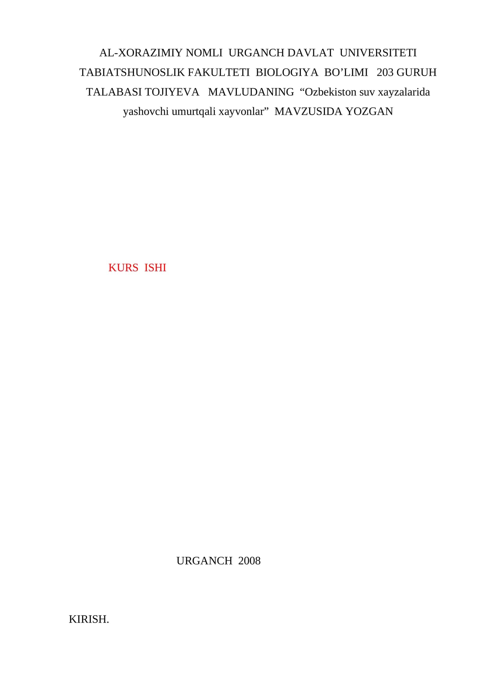 O'zbekiston suv xayzalarida yashovchi umurtqali xayvonlar 1