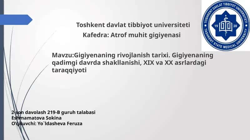 gigiyenaning rivojlanish tarixi 1