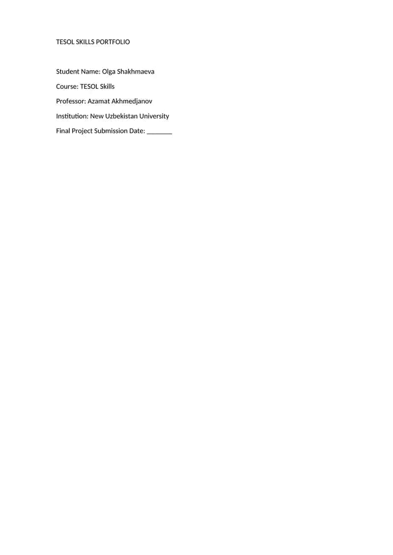 TESOL Skills Portfolio 1