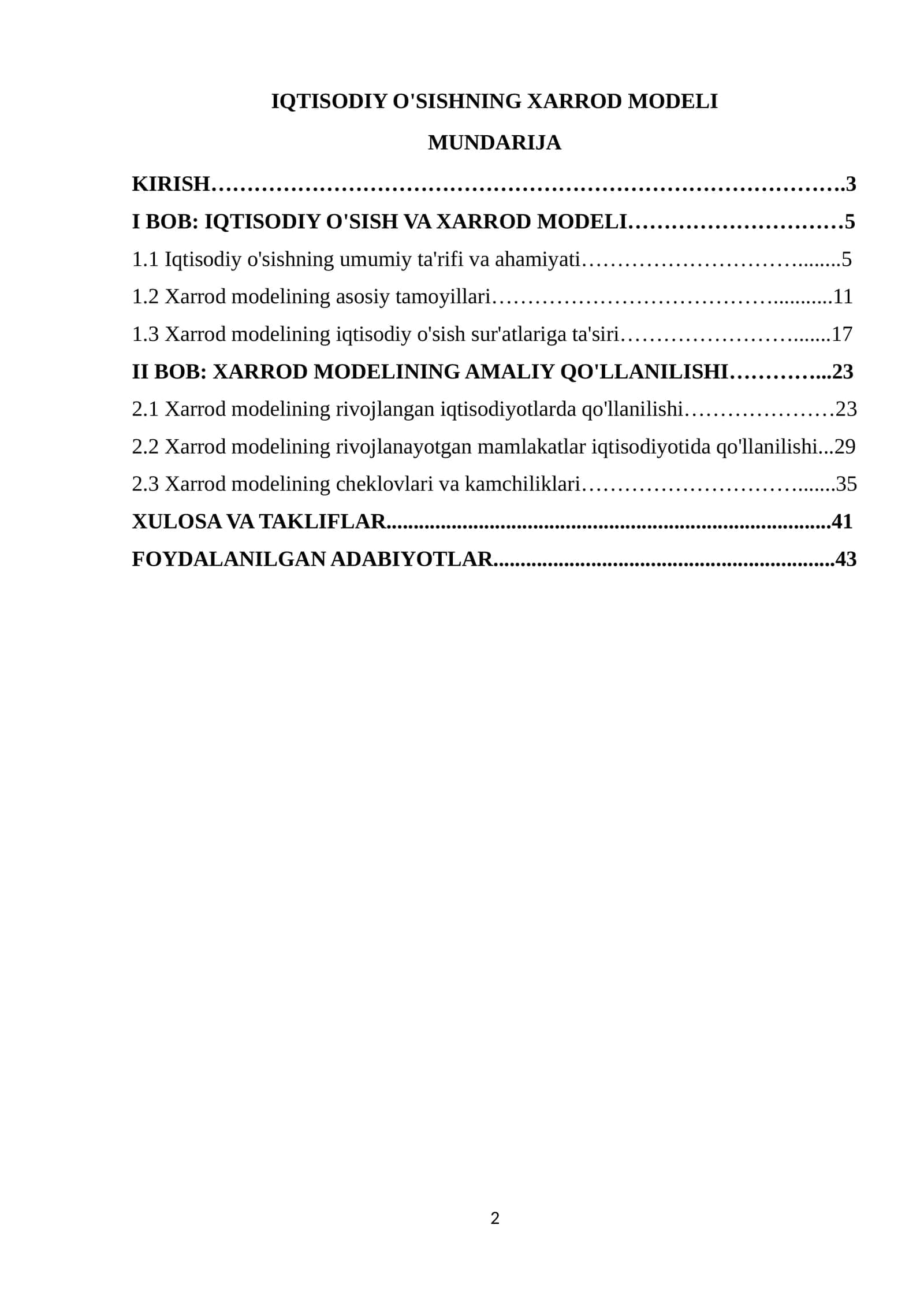 IQTISODIY O'SISHNING XARROD MODELI 1