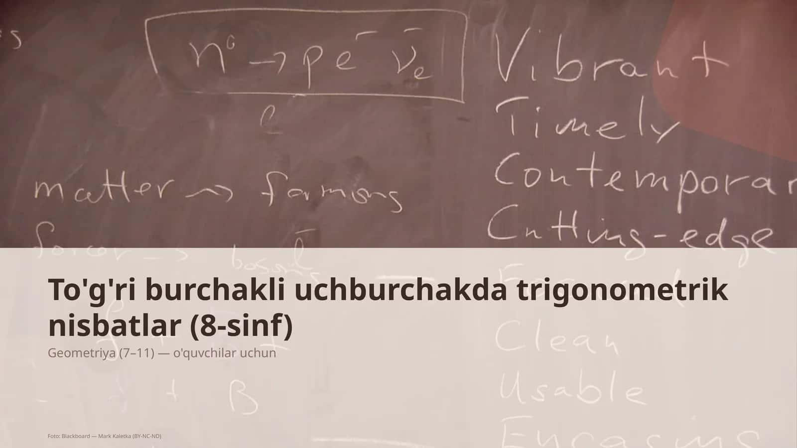 To'g'ri burchakli uchburchakda trigonometrik nisbatlar (8-sinf) 1