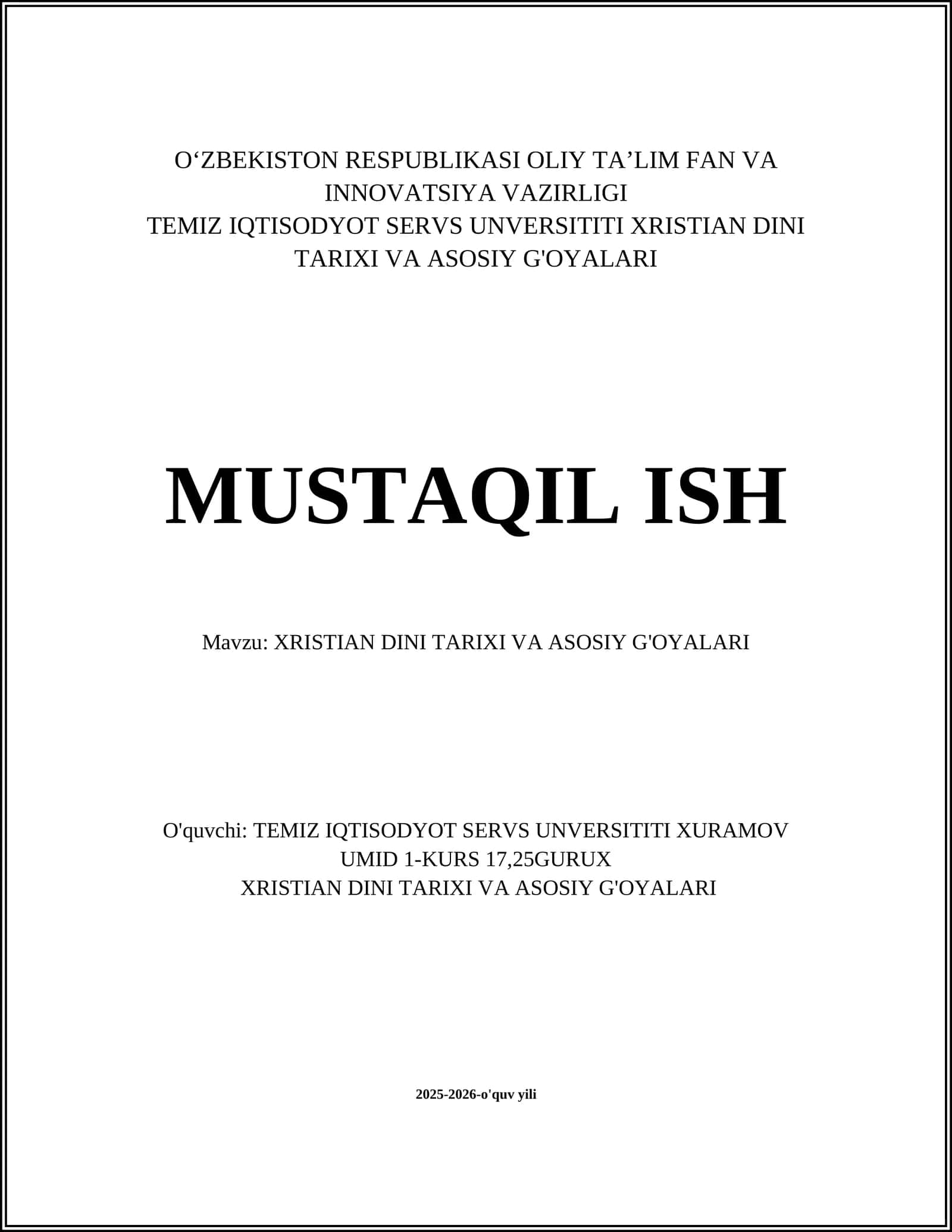 XRISTIAN DINI TARIXI VA ASOSIY G'OYALARI 1