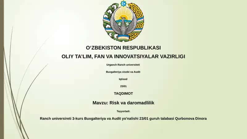 Risk va daromadlilik 1