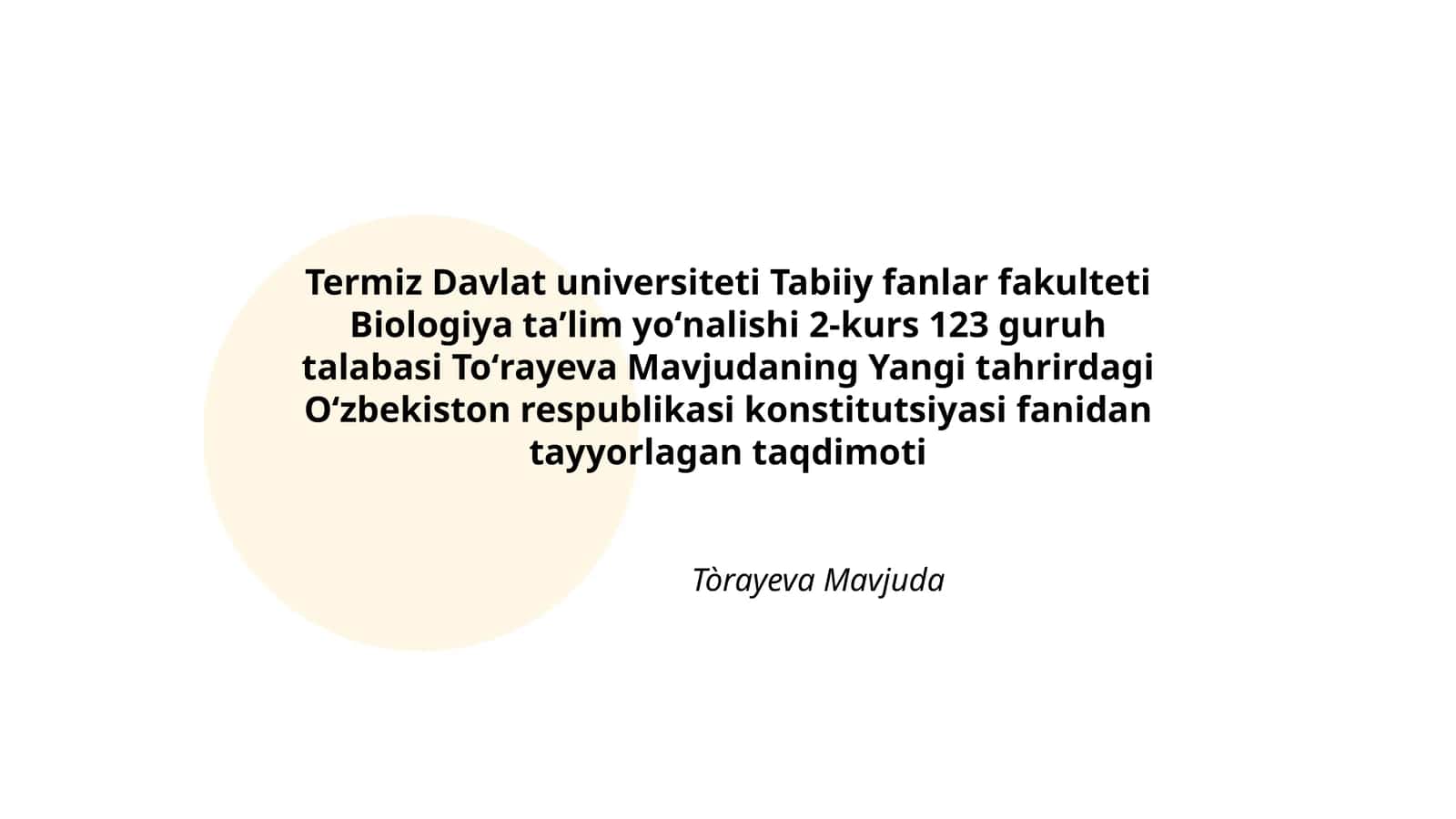 Oʻzbekiston respublikasi konstitutsiyasi fanidan tayyorlagan taqdimoti 1