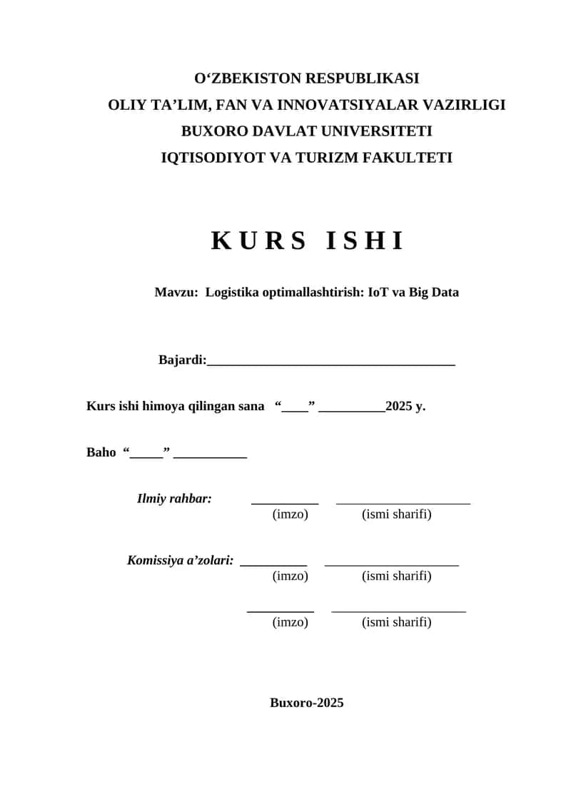 Logistika optimallashtirish: IoT va Big Data 1