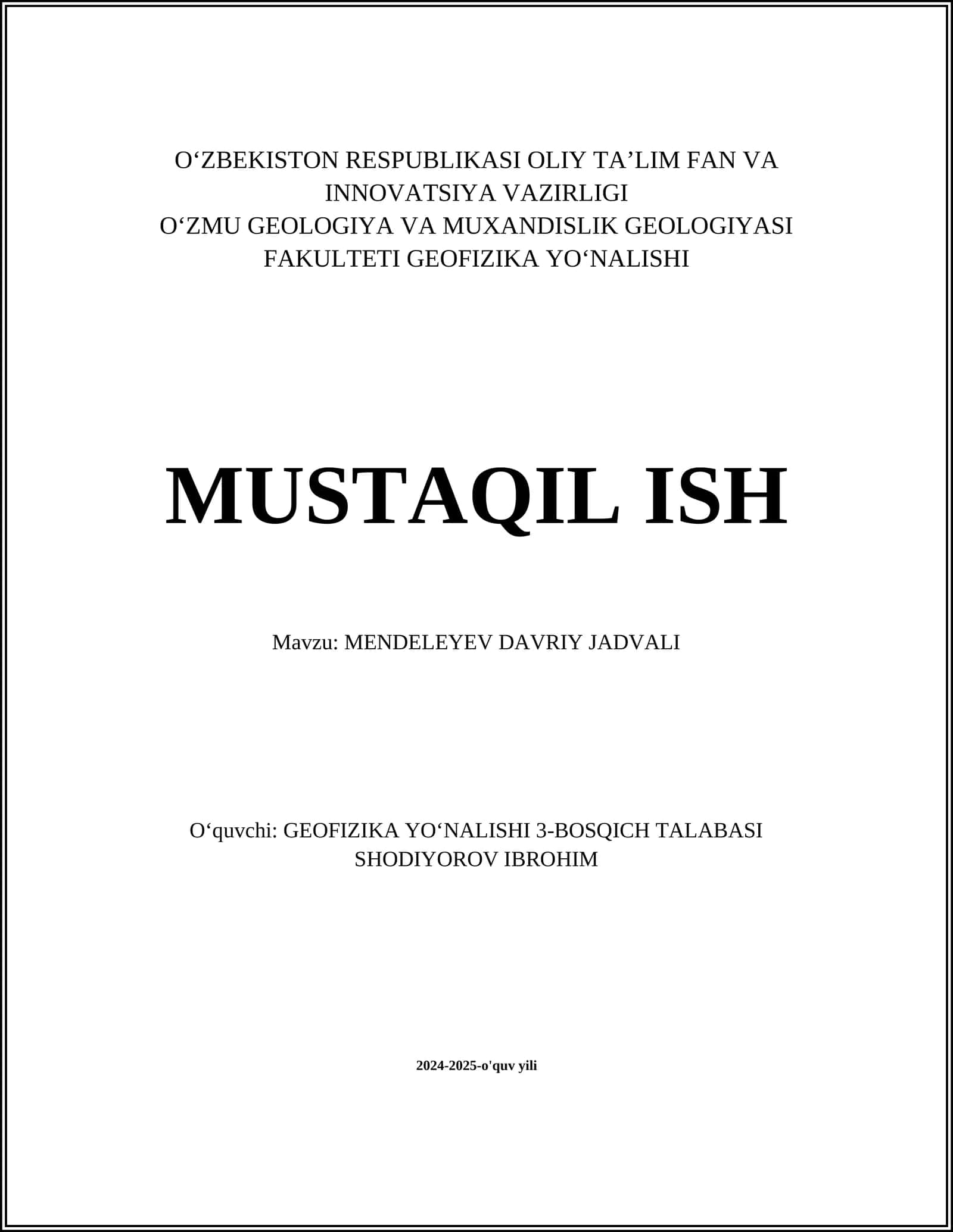 MENDELEYEV DAVRIY JADVALI 1