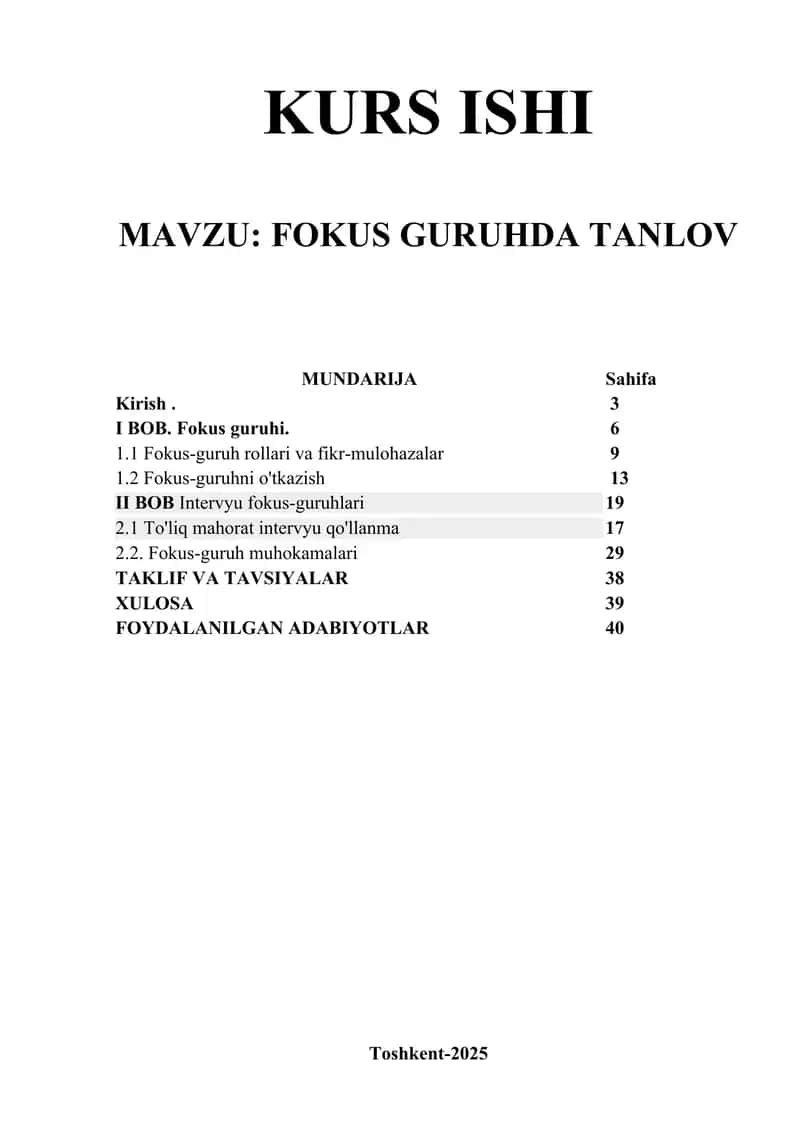Fokus guruhda tanlov Kurs ishi 1
