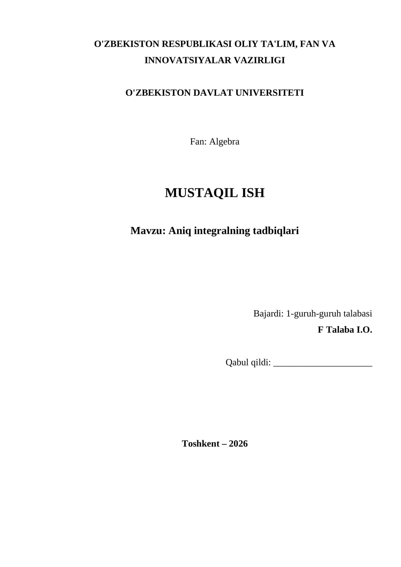 Aniq integralning tadbiqlari 1