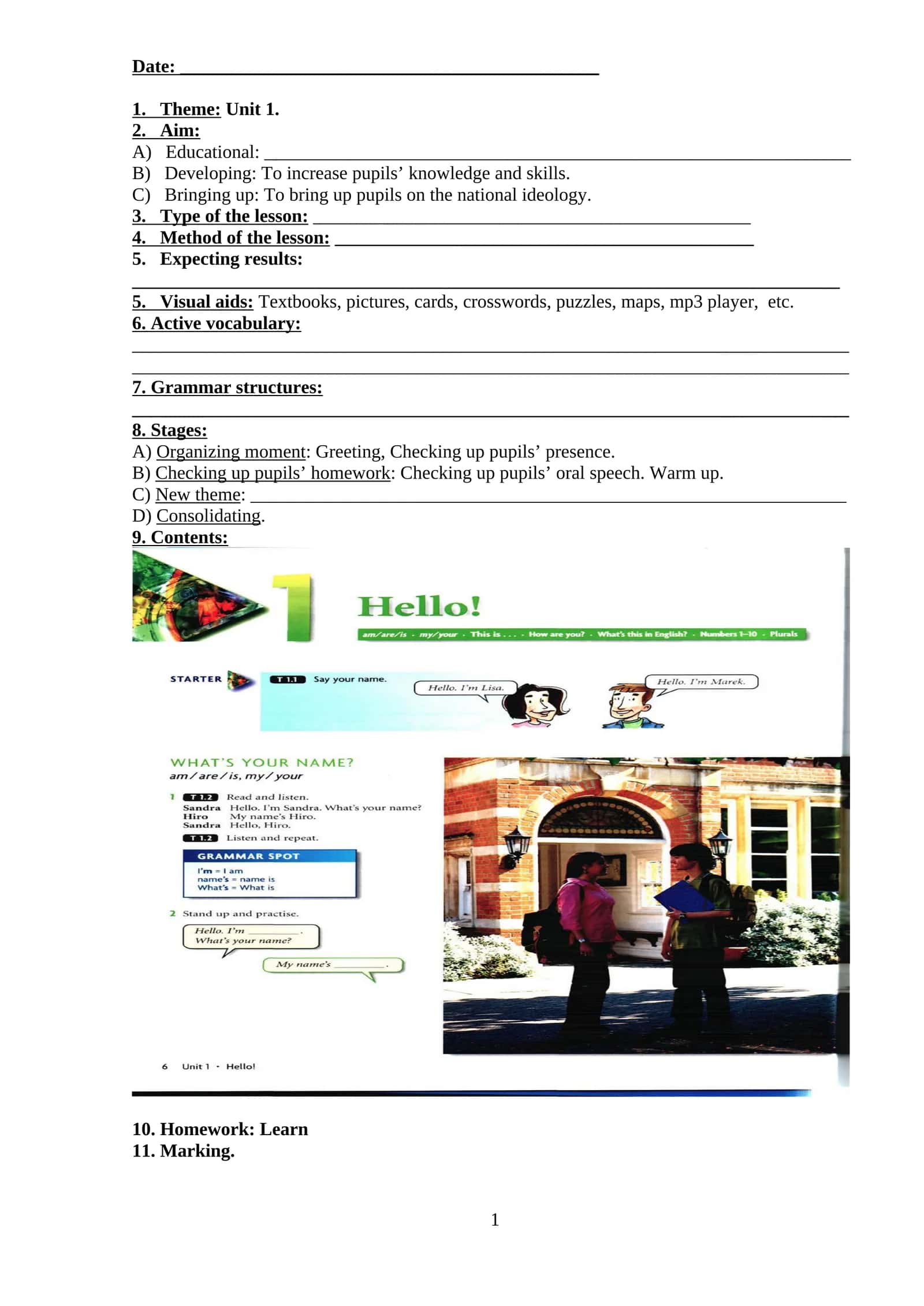Unit 1 Lesson Plan 1